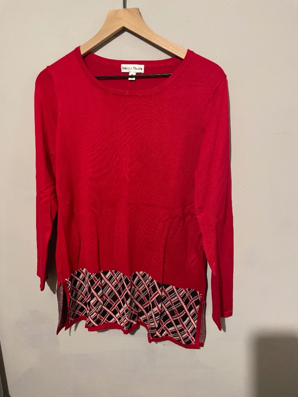 Rebecca Malone size small red tunic with plaid bottom